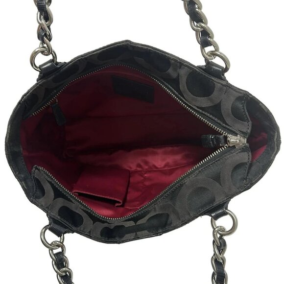 COACH Op Art 20481 Black Dark Gray Jacquard Leather - Shoulder Bag - Picture 6 of 8